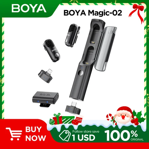 BOYA Magic Micrófono Lavalier Inalámbrico 4 Formas en 1 Micrófono para iPhone Android USB-C Cámara de Teléfono Cancelación de Ruido