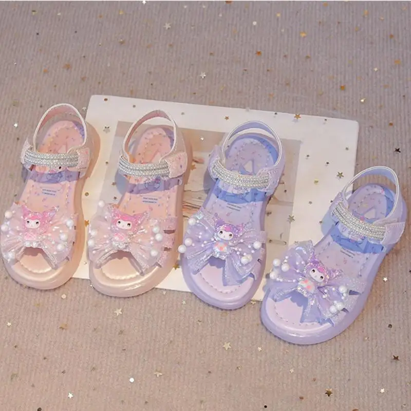 

HOT Kuromi Kawaii Children Sandals Sanrio Summer New Style Girl Fashion Princess Shoes Breathable Anti Slip Soft Bottom Sandals