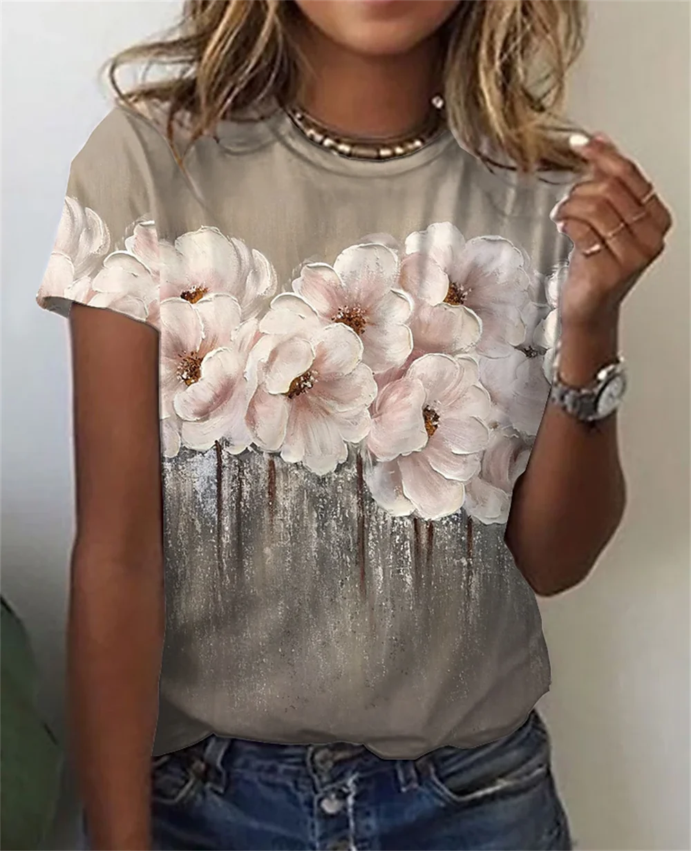 Flower Butterfly T-Shirts Floral 3D Print Women's Short Sleeve Round Neck T Shirt Harajuku Casual Tees Y2k Tops Female Clothing