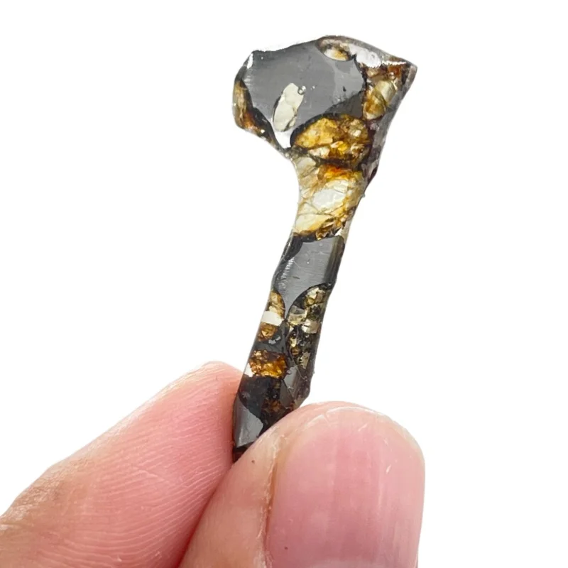 Seymchan Pallasite Meteorite Specimen Natural Olivine Meteorite Irregular Curved Slice Cut Polished Space Rock Collection -CA131