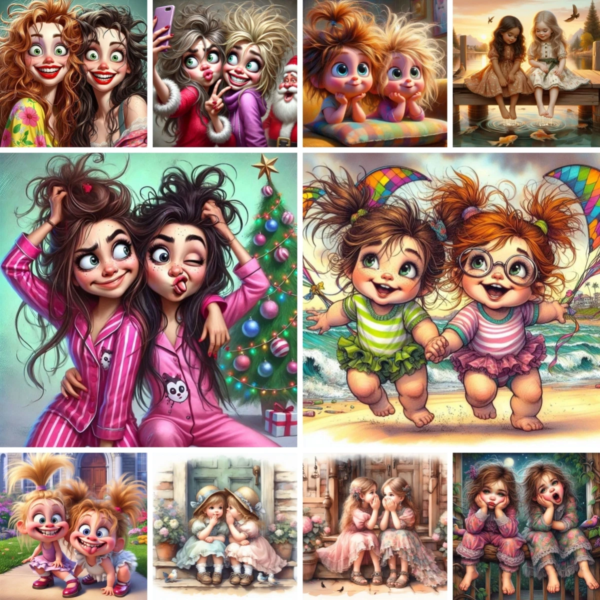 

5D DIY Diamond Painting Embroidery Cross Stitch Two Friends Young Girls Full Square/Round Diamond Art Birthday Gift for Sisters