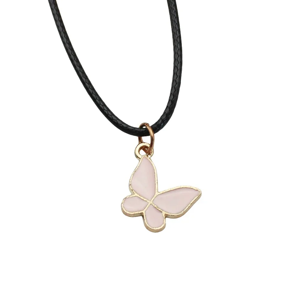 Pink Color Butterfly Pendant Chokers Necklace for Women PU Leather Chain New Party Jewelry
