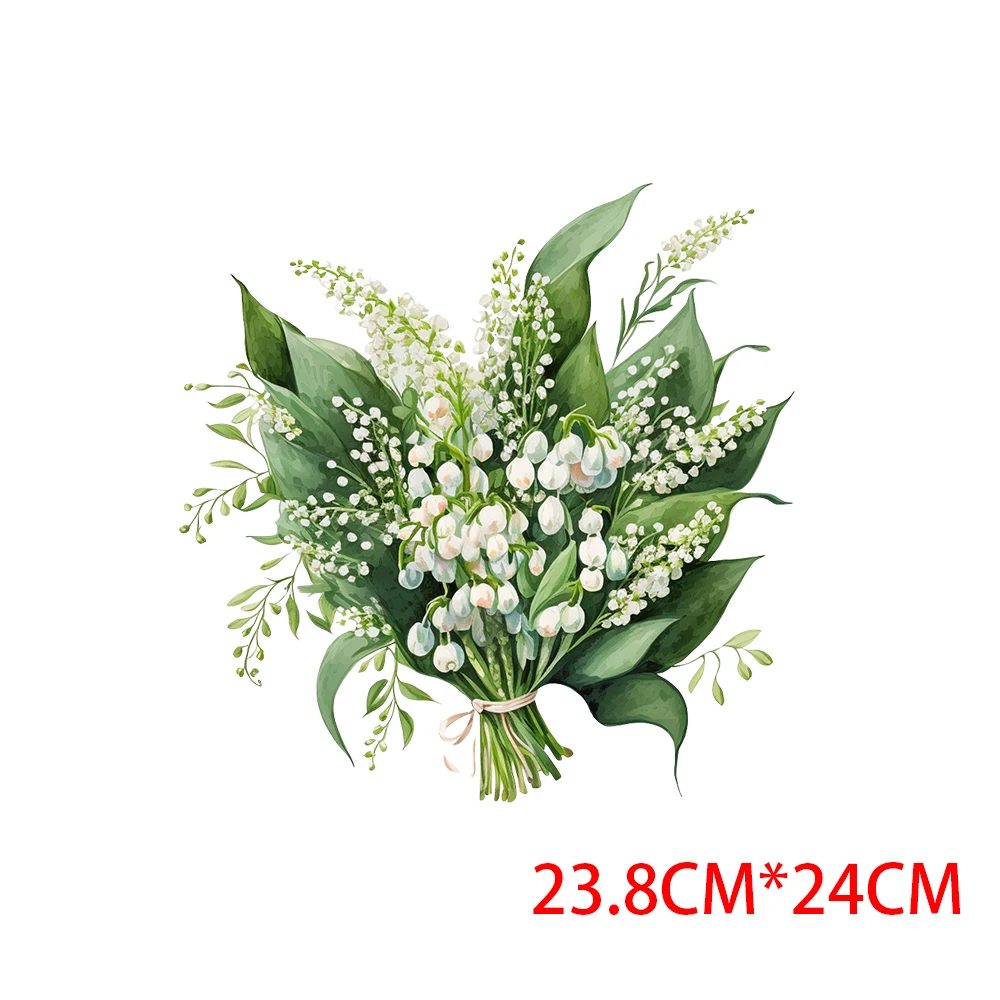 Birthday Flower Bouquet Illustration Heat Transfer Sticker T-shirt Printing Pattern DIY Iron on Patches for Clothes Sticker