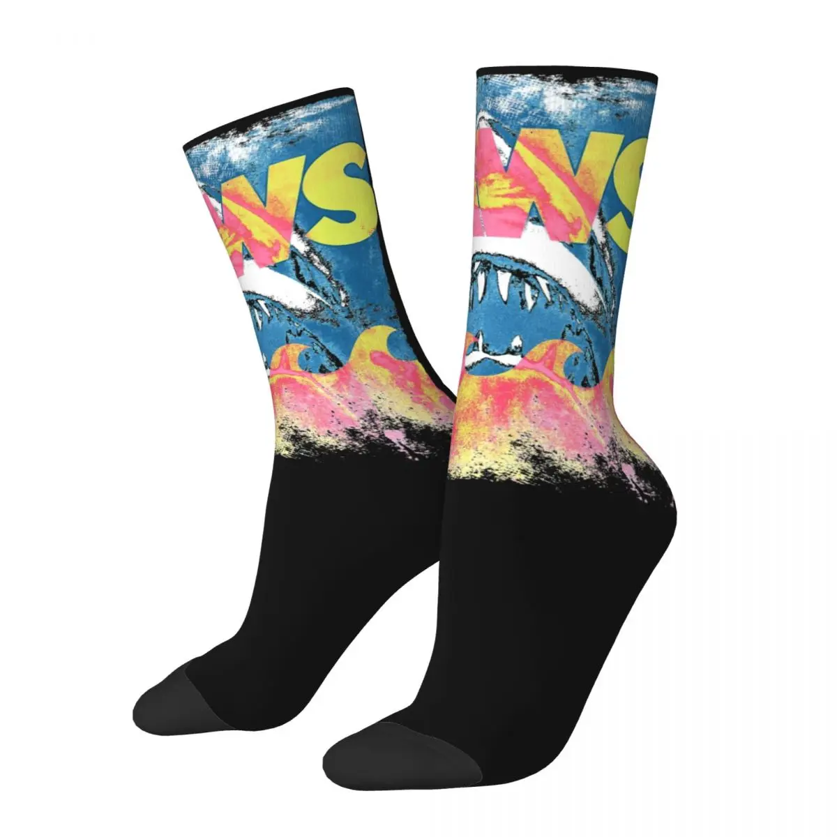 Colorful Jaws Distressed Artsy Poster Skateboard Socks Polyester Long Socks for Women Men