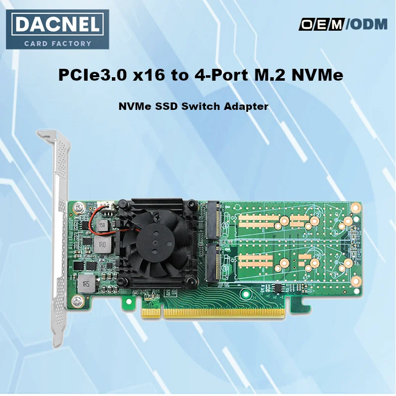 

4-Port M.2 NVMe SSD Adapter Card PCIe3.0 x16 PLX8747 2242/2260/2280mm M.2 NVMe Card