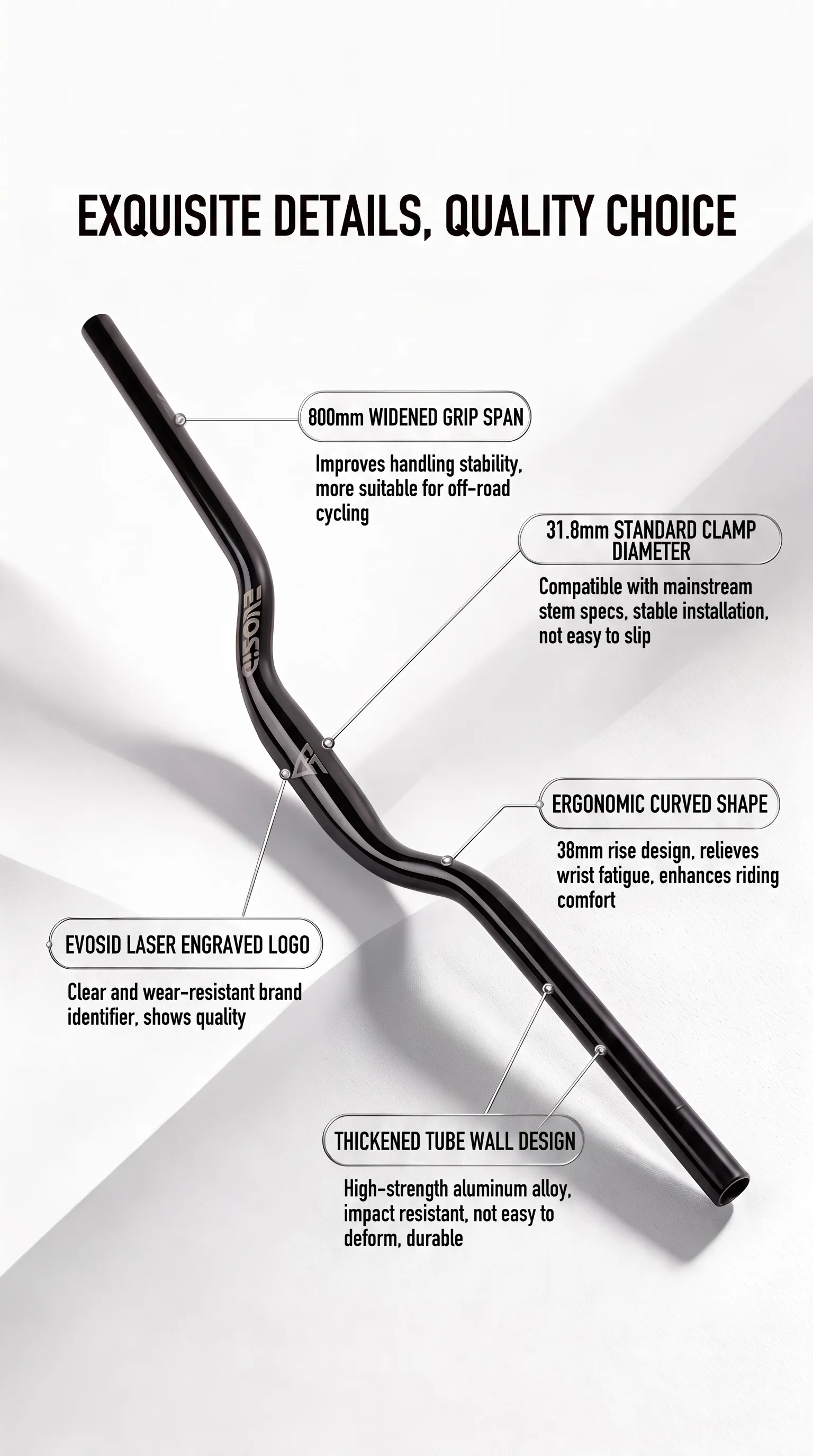 EVOSID Ultraleicht MTB Fahrrad Lenker 31,8mm Fahrrad Riser Bar 800mm Mountainbike Swallow Lenker Aluminium Legierung Fahrrad Teil – Detail 8