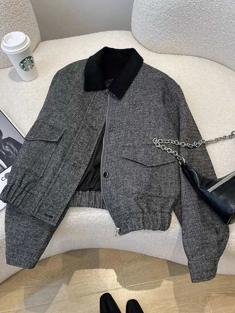 Vintage Harajuku Jacket Women Loose American Casual Simple Short Coat Retro Long Sleeve High Quality Female Zipper Outwear Tops