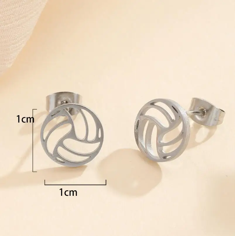 1Pair New Sports Small Volleyball Earrings Stainless Steel Fashion Sports Jewelry Wholesale