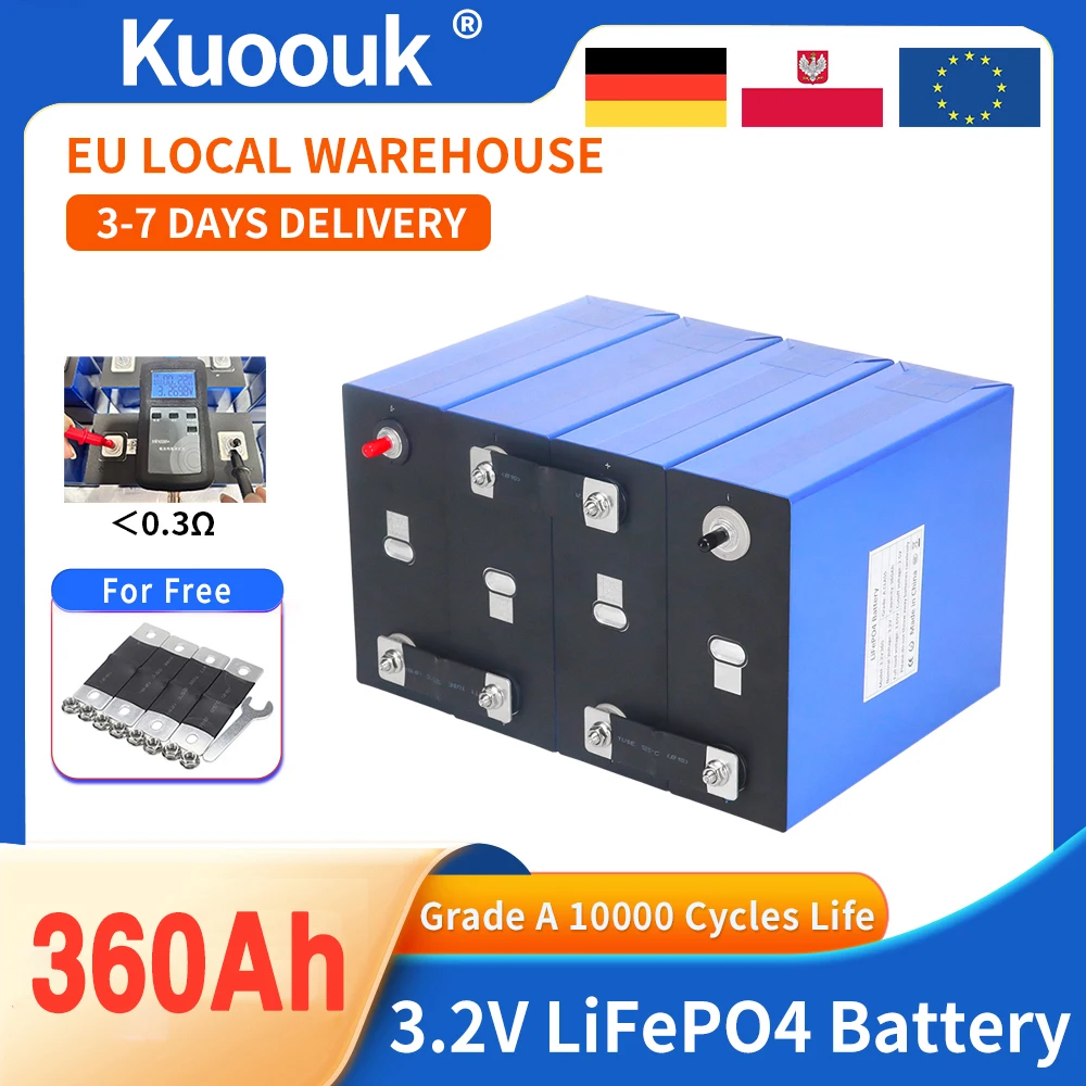 Image of 3,2V 360Ah Lifepo4-Batterie Wiederaufladbare Lithium-Eisenphosphat-Zelle Klasse A 10000 Zyklen DIY 12V 24V 48V Solar Vans Golf EU-Lagerbestand