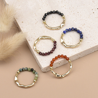 3MM Natural Stone Yellow Opal Moonstone Lapis Faceted Beads Round Beads Brass Stretchable Rings Fashion Jewelry For Women Gift