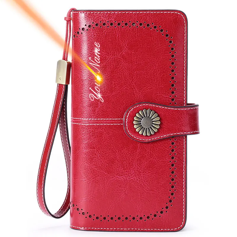 2022 New Rfid Long Women Wallets Genuine Leather Zipper Coin Pocket Female Wallet Clutch Card Holder Phone Holder Women Purse