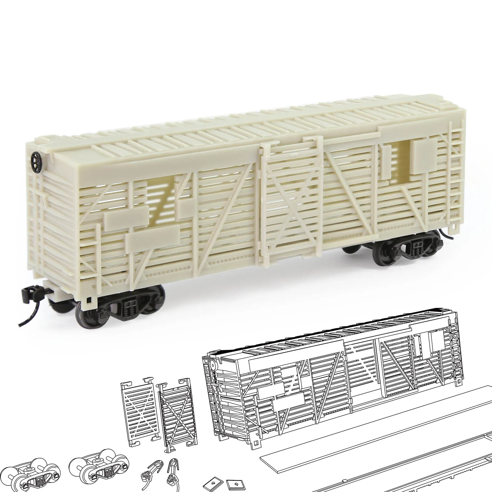 Evemodel 1pc HO Scale 1:87 Blank Unassembled 40\' Stock Car Model Wagon C8767JJ