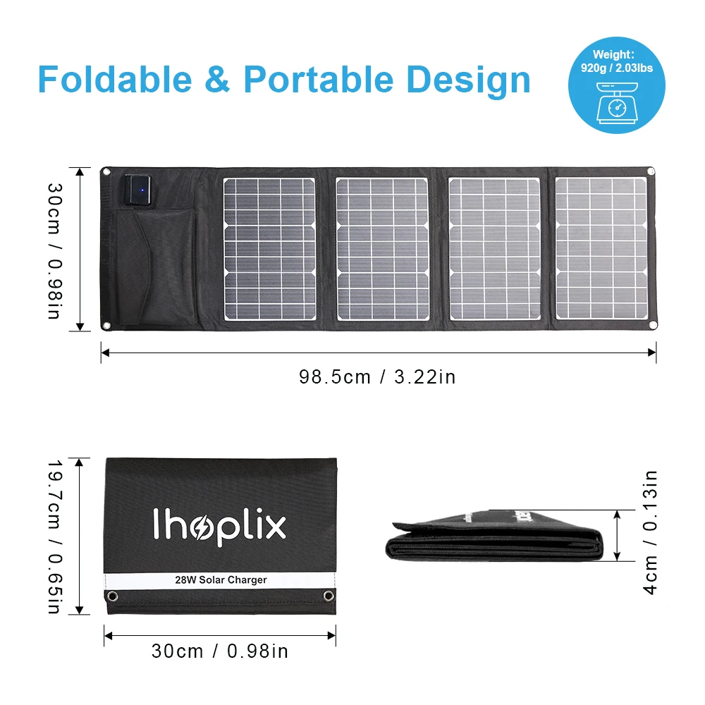 Upgraded 28W Portable Solar Panel Charger Type-C USB 5V 18V DC Camping Foldable Solar Panels For Moblie Phone Charge Power Bank