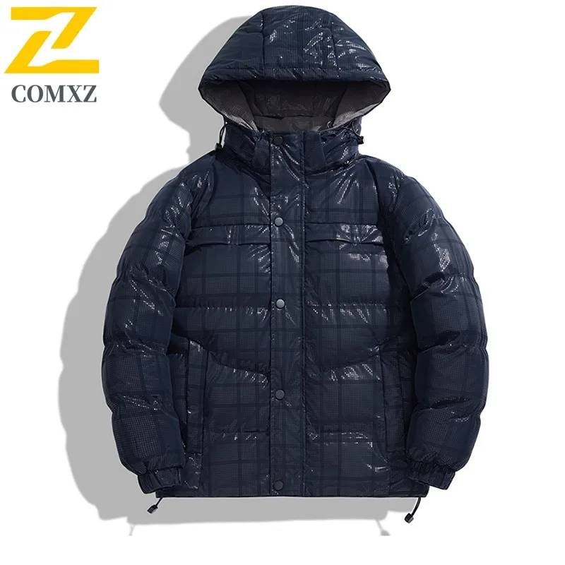 COMXZ Men Cotton Padded Jacket Warm Big Size Hooded Thickened Winter Jacket Fashion Streetwear Parker Coat Casual Street Outfits