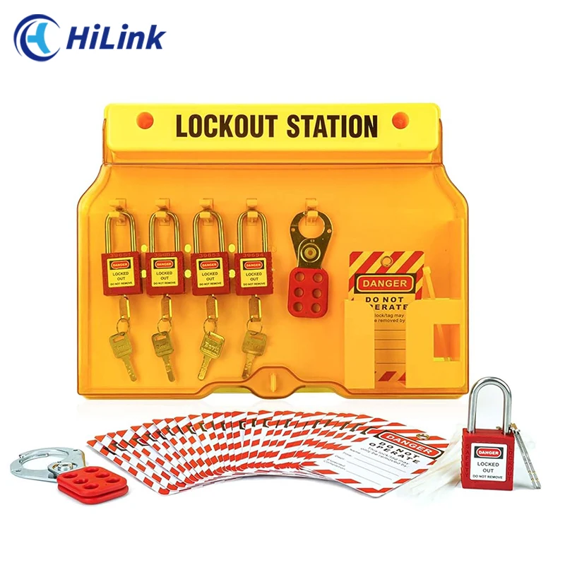 HiLink LOTO Management Group Wall Mounted Industrial Overhaul Device Yellow Durable Lockout Tagout Station Kit