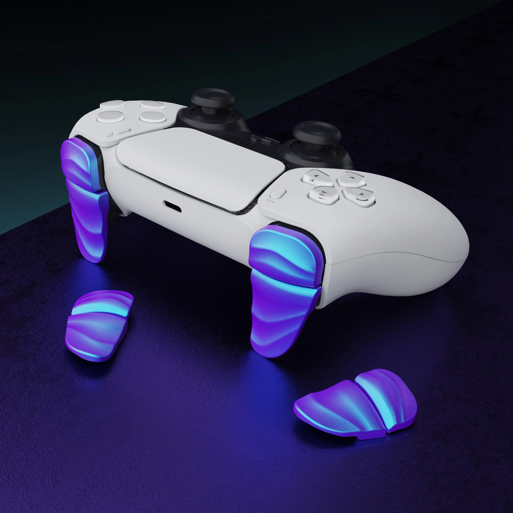 PlayVital DUNE Kit de extensión de botones de hombro de parada de gatillo de 2 pares para ps5, para Portal PS, para ps5 Edge - Camaleón Púrpura Azul