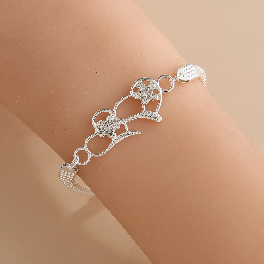 Double Love Heart Couple Bracelets for Women Men Silver Color Double Layer Matching Chain Bracelet Lover Jewelry Gift 2026