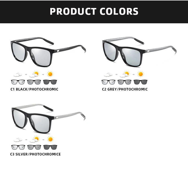 Luxus Quadratische Photochrome Sonnenbrille Männer Frauen Klassische Schwarz Polarisierte Sonnenbrille Männlich Hohe Qualität Chameleon Driving Shades – Detail 9