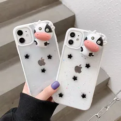 3D Dimensional Glowing Cow Doll Glitter Epoxy Transparent Soft Phone Cases for iphone 15 14 13 Pro 12 11 XS XR 7 8 Plus SE Cover