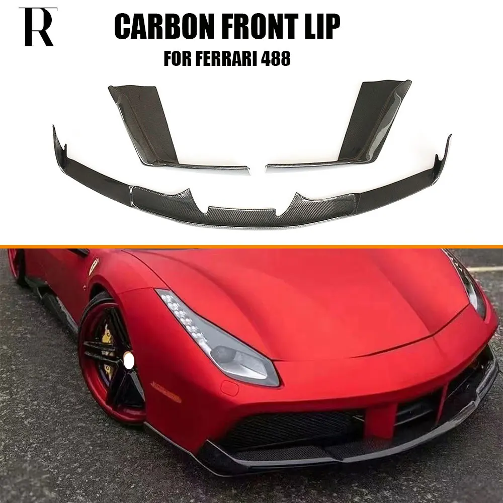 

Real Carbon Fiber Front Bumper Chin Lip for Ferrari 488 16-UP Auto Racing Car Styling Body Kit Spoiler Splitter