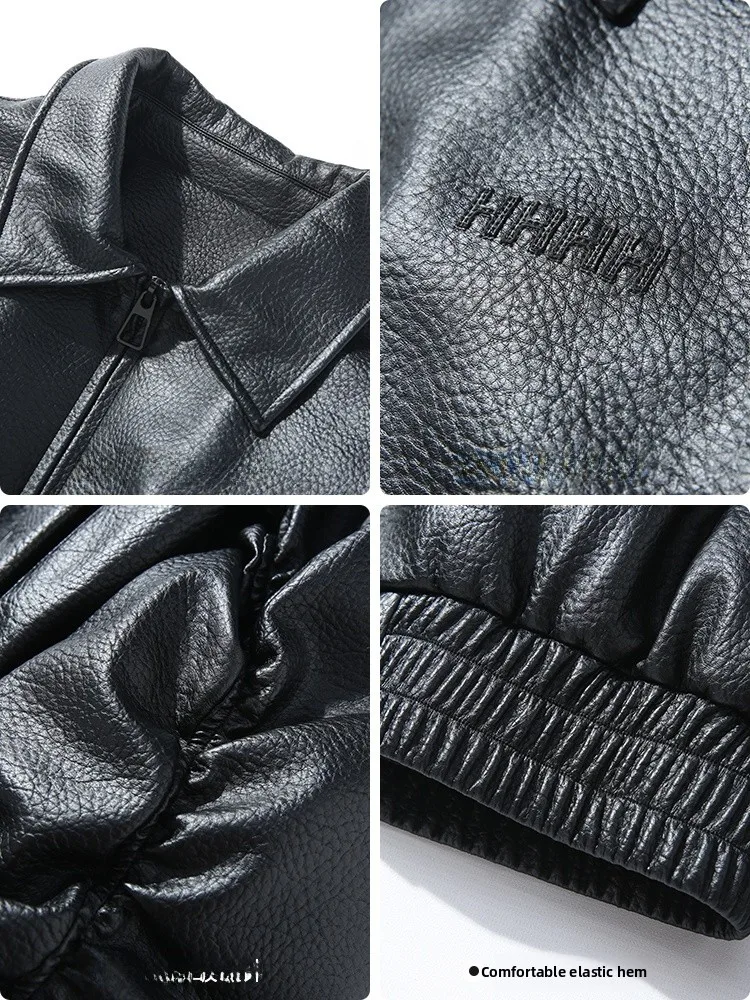 Gurbaks Herren Leder Jaet Down Ort Sli Trendy Warm Du Down Mantel mit amerikanischem Kragen Polyesterfaser Ci Casual Sle