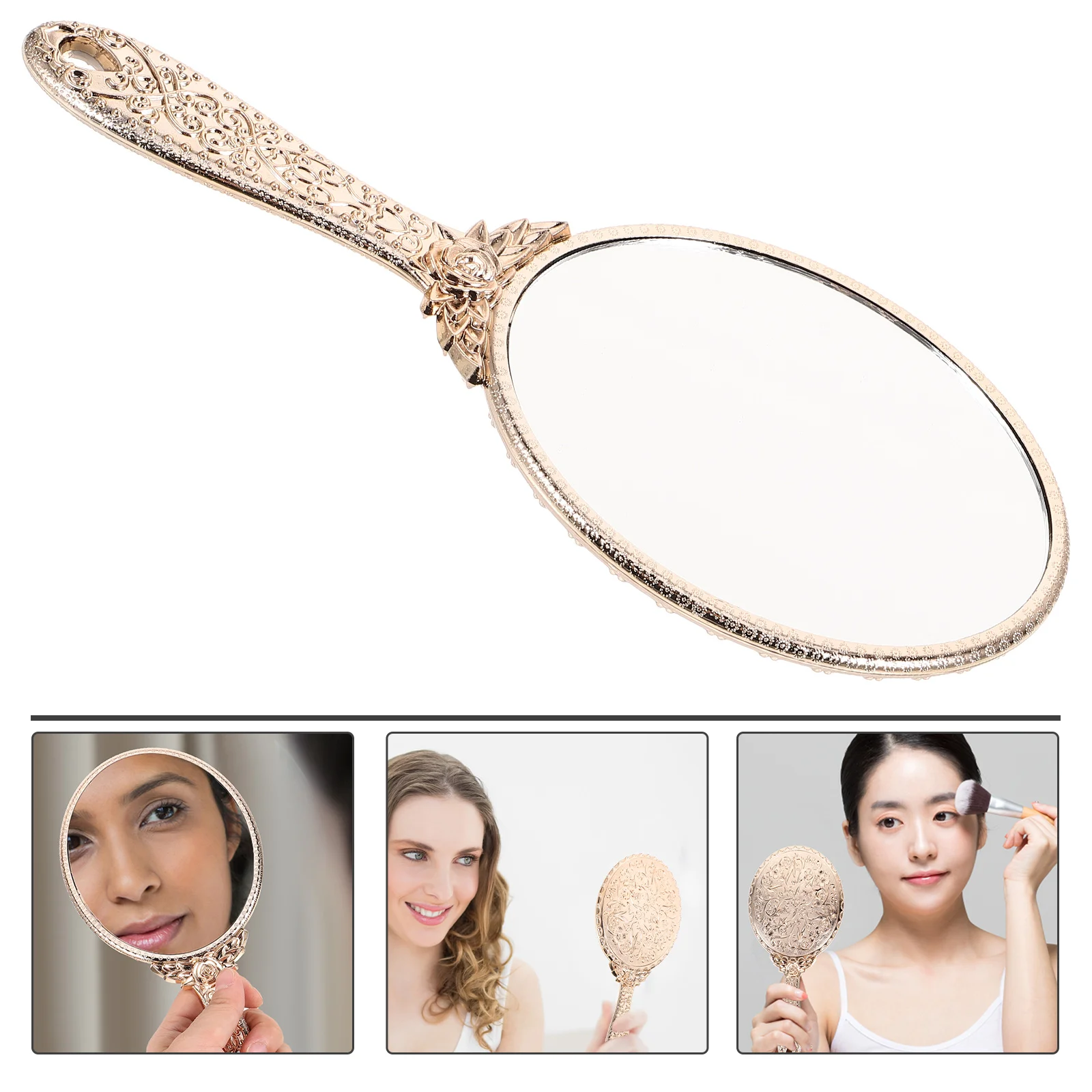 Mirror Handheld Hand Mirrors Handle Vintage Makeup Vanity Travel For Girls With