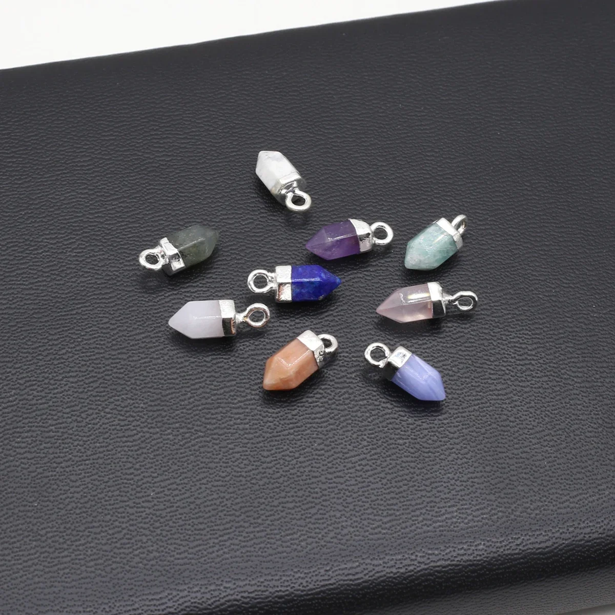 Natural Stone Hexagonal Pyramid Shape Pendant White Turquoise Amethyst Jewelry Accessories DIY Making Necklace Earrings 5x13mm