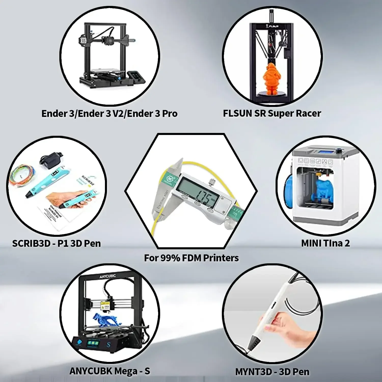 خيوط طابعة ثلاثية الأبعاد، خيوط HP3DF PLA، دقة الأبعاد 1.75 مم +/- 0.02 مم، بكرة 1 كجم (2.2 رطل)، تناسب معظم طابعات FDM