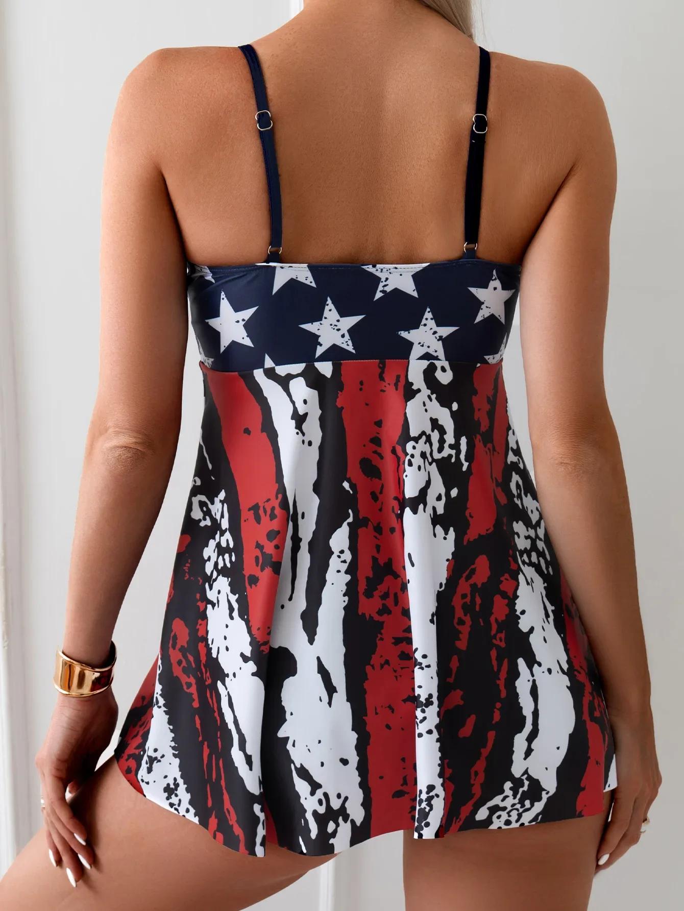 Women's 2-piece Tankini Swimsuit 2024 Summer New Beach Vacation Sling Backless Bikini Dark Blue American Flag Style Bathing Suit