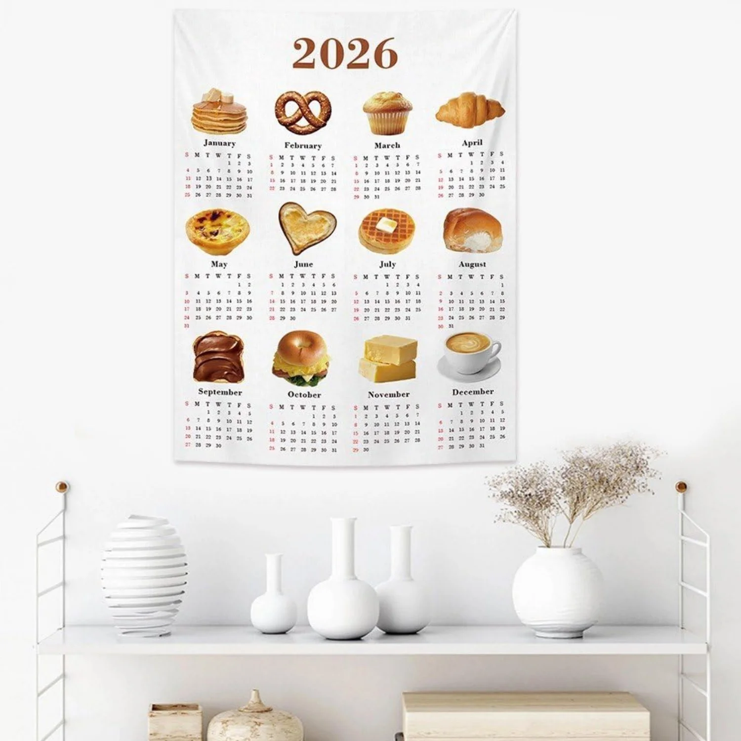 ديكور منشفة تقويم الحائط، منشفة تقويم سنة مبتكرة، تقويم نسيج الحائط 2026 - نسيج تقويم منشفة الحائط الشهرية #3