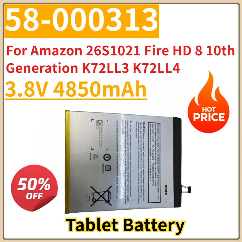 

Новый сменный аккумулятор для планшета 3,8 В 4850 мАч 58-000313 для Amazon 26S1021 Fire HD 8 10-го поколения K72LL3 K72LL4