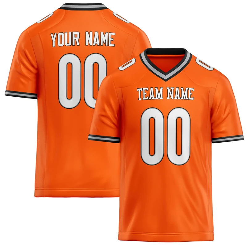Aangepaste teamnaam nummer naam rugby T-shirt gepersonaliseerde DIY V-hals oranje heren sport T-shirt los sneldrogend teamuniform - afbeelding 1
