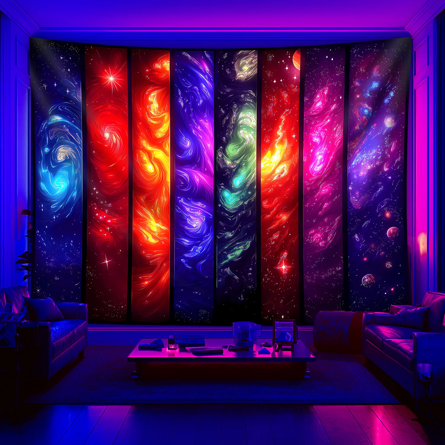 VIKAMA Sternenhimmel kosmischer Wandteppich, leuchtender Farbverlauf, Galaxie, Wohnzimmer, Sofa, Hintergrund, Wanddekoration, Raumakzent