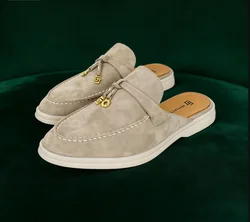 Summer elegant women's slippers new luxury design women's casual shoes leather round toe fashionable women's mule shoes 35-44