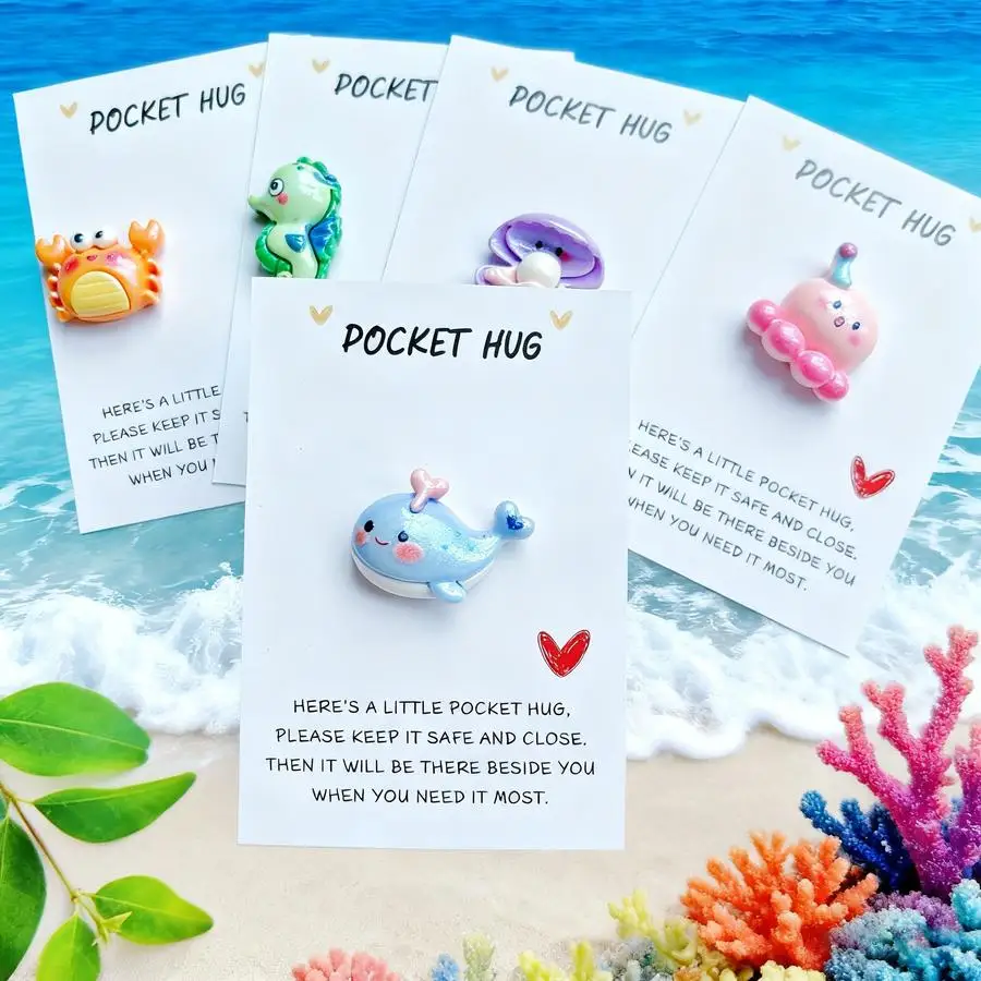 1/5/10/20/50/100pcs cute marine animal pocket hug cards, including seahorse, starfish, jellyfish, crab and other patterns, suita