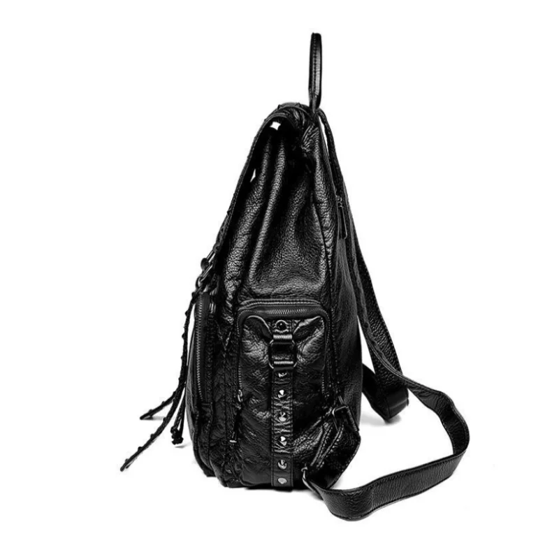 Bolso de hombro doble con remaches de cuero, bolso de viaje informal a la moda para mujer, bolso de viaje suave de gran capacidad, equipo para motocicleta