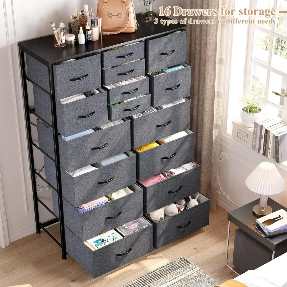 

Dresser, chest of drawers with 16 drawers, bedroom dresser manager, tall dresser and chest of drawers, fabric dresser