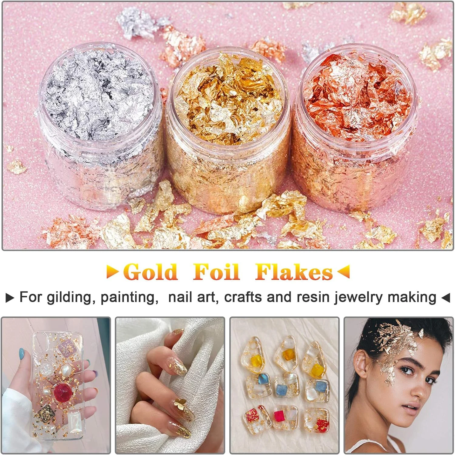 Imitation Gold Foil Flakes for Resin Metallic Foil Flakes Gold Leaf Flakes Metallic Leaf for Nails Painting Craft Jewelry Making