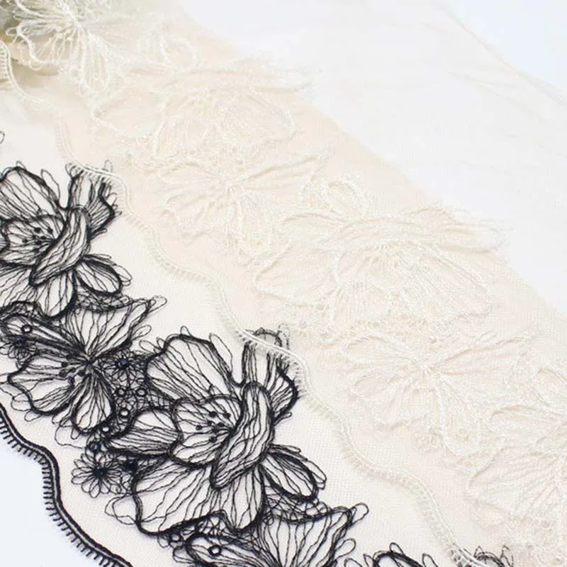 

Кружевная тесьма 40/53 ярда с вышивкой, черно-белые цветы, экологичная сетчатая ткань из тюля для женского нижнего белья