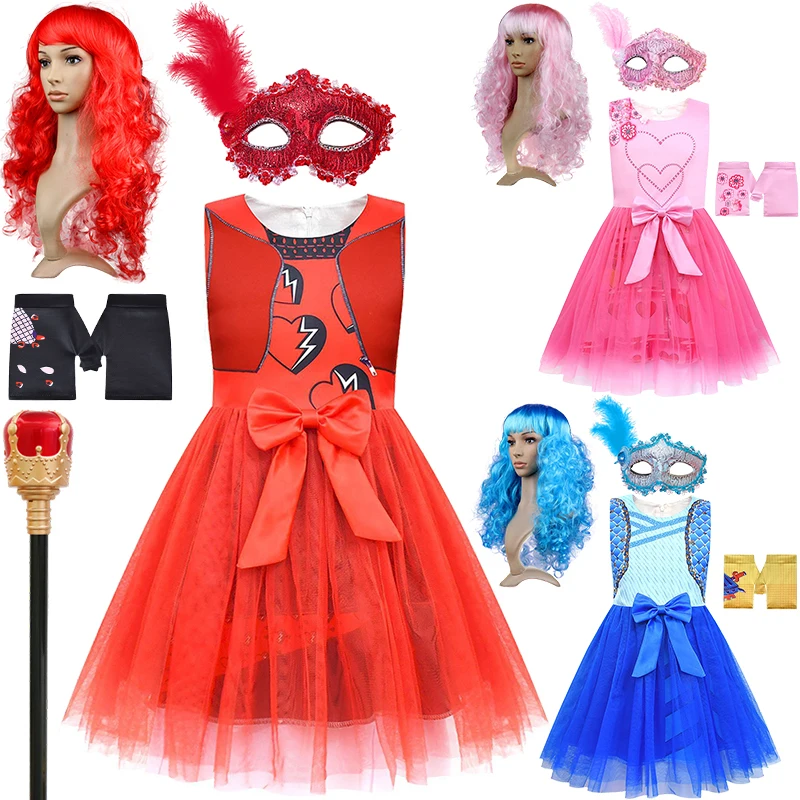 Children Halloween Cosplay Descendants 4 Costume Carnival Party Girl Queen of Hearts Bridget Chloe Masquerade Princess Red Dress