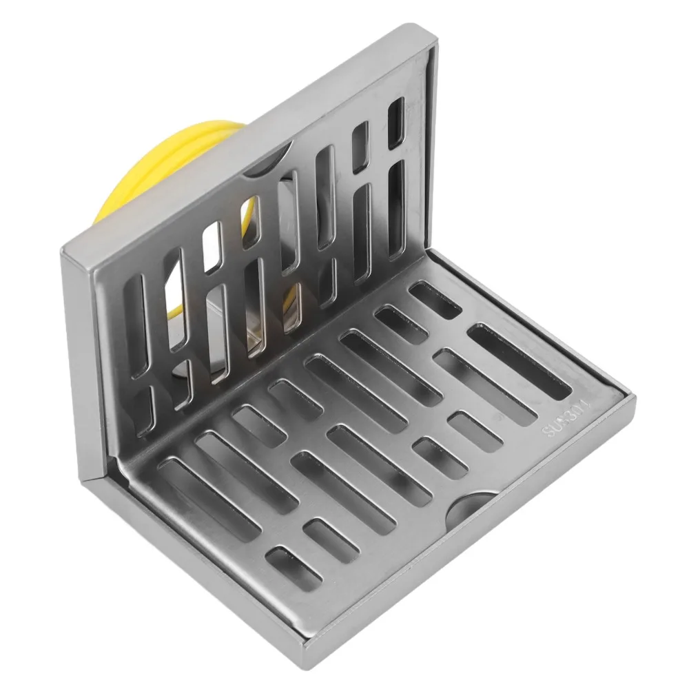 SUS304 Stainless Steel Floor Drain L-Shaped Structure Fits 2.95 Inch Pipe Wall Drain Right Angle Silver Corner Floor Drain