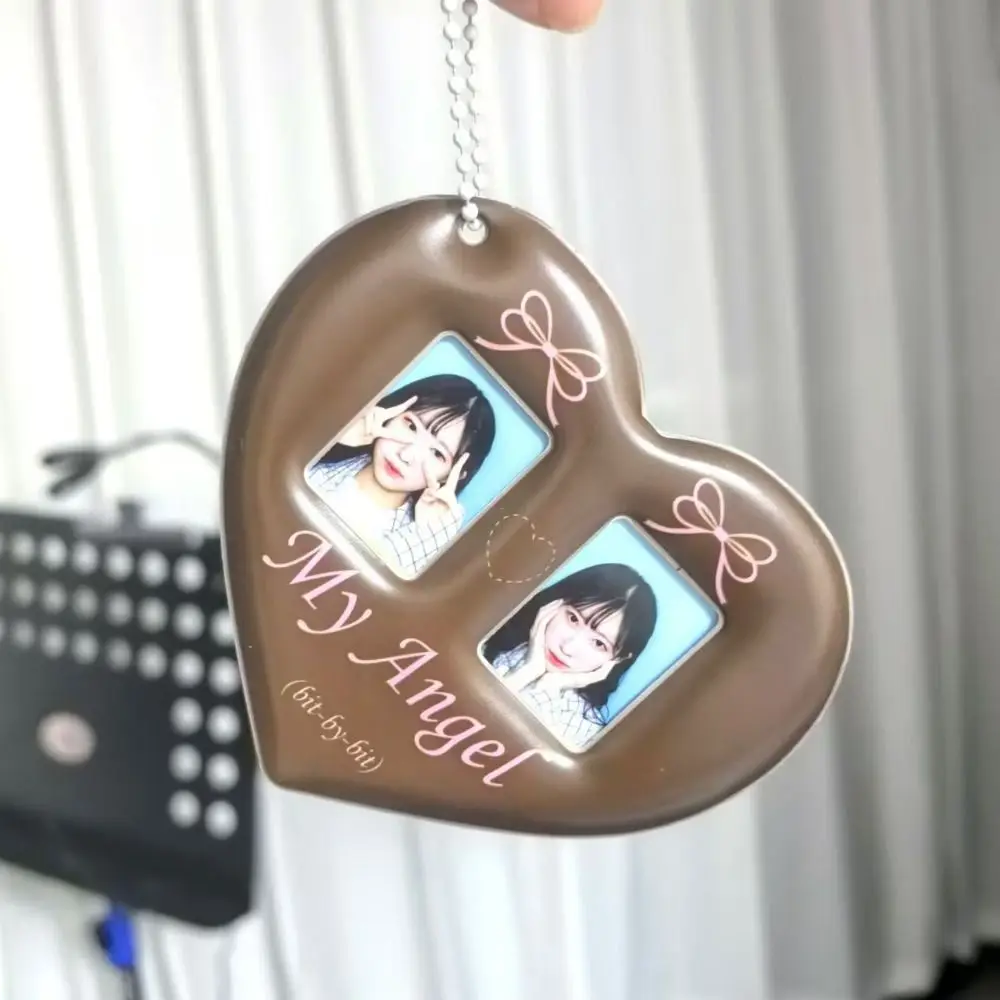 Креативный держатель для фотокарт в форме сердца с любовью, 2 слота с брелоком, защитный чехол для фото с изображением идола, красочная 1-дюймовая сумка-подвеска для девочек