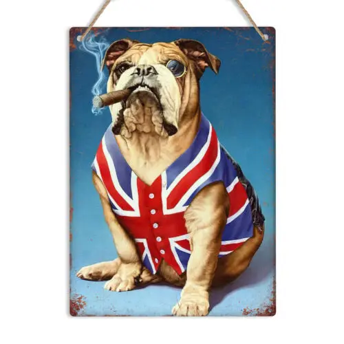 BULLDOG CIGAR Vintage Retro Metal Tin Wall Sign Plaque Man Cave Bar Pub British