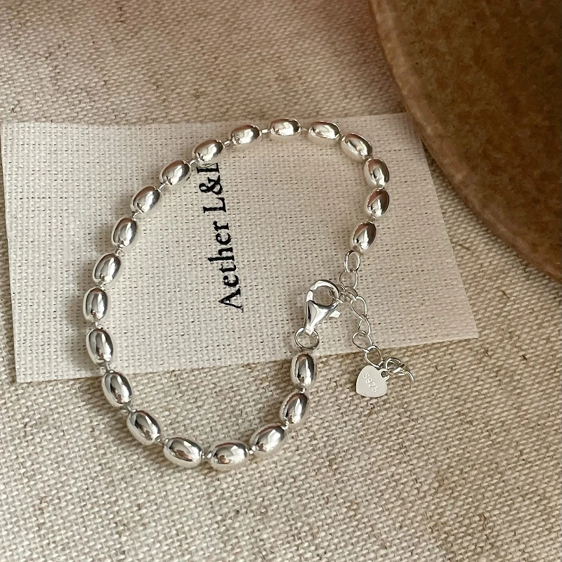 S925 pure silver rice bead bracelet for women, French style simple and versatile, French high-end and niche design, layered and