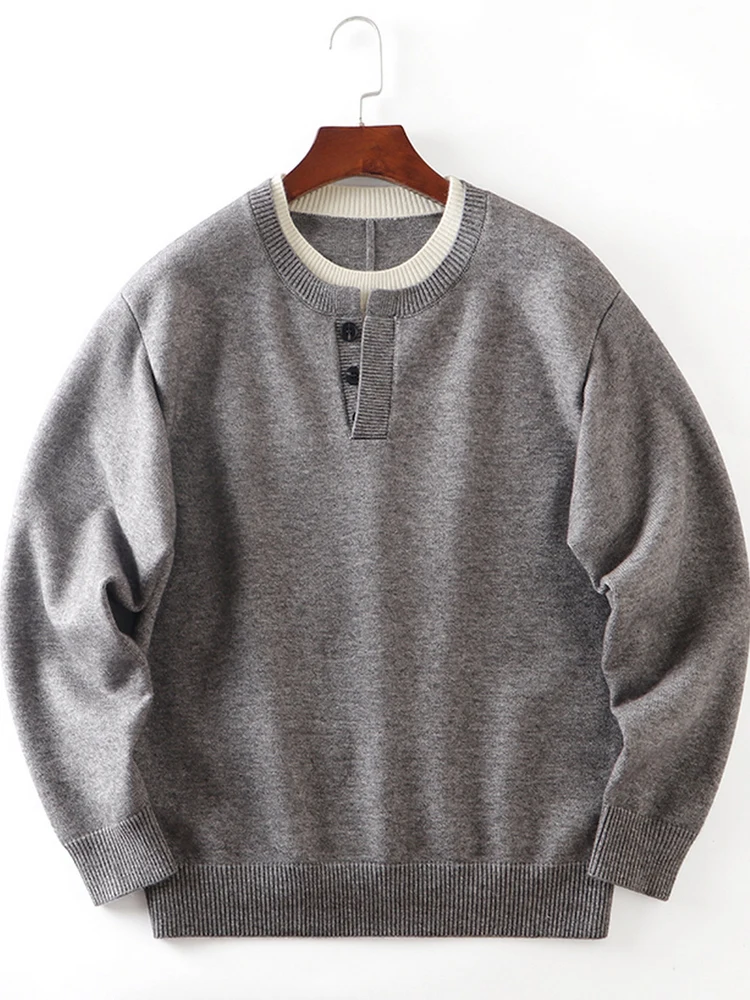 

Теплый вязаный свитер с воротником «Генри», свободный крой, повседневный стиль, мужской, модный, ретро, американский стиль, осень-зима, новинка, мягкий полиэстеровый бленд