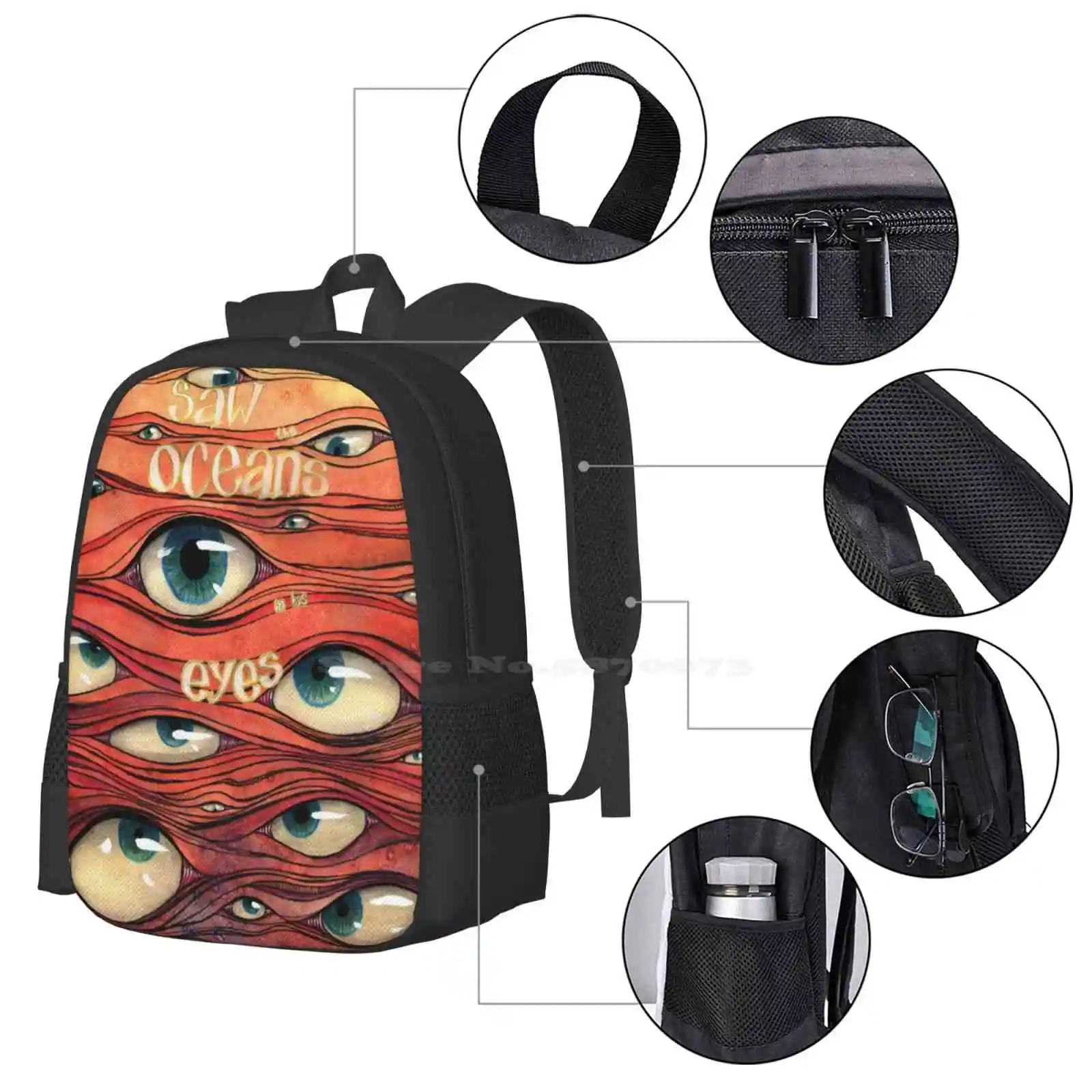 Oceans Of Eyes Backpack For Student School Laptop Travel Bag Eyes Psychedelic Watercolours Ink