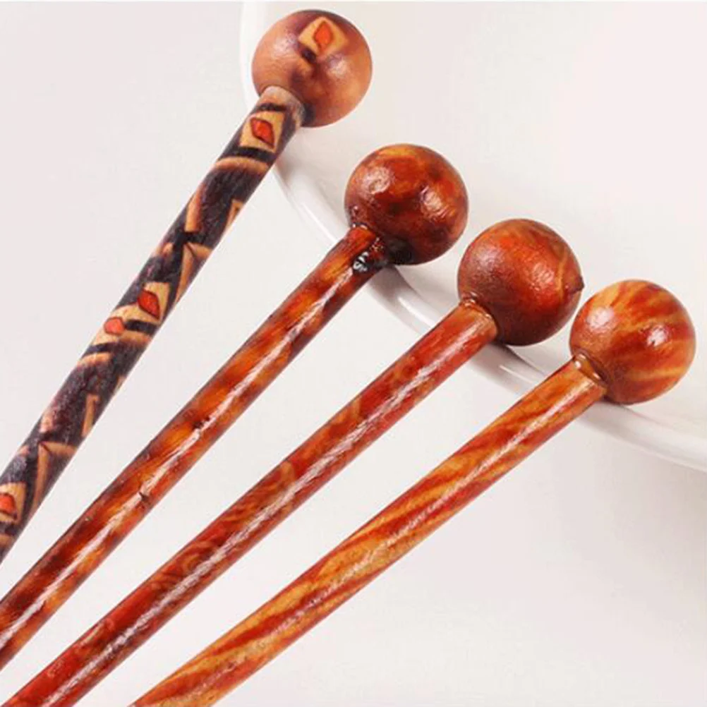 

6pcs Wooden Hairpin Retro Printing Ethnic Style Vintage Hair Stick Lightweight Durable Natural Look Gift For Women Hair Styling