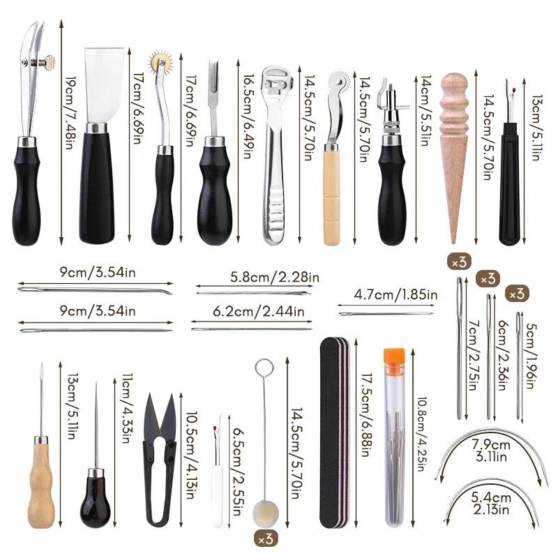 KRABALL Professional Leather Craft Tool Kit Hand Sewing Repair Kit Wax Thread Stitching Punch Carving Work Groover DIY Tool Set view 2