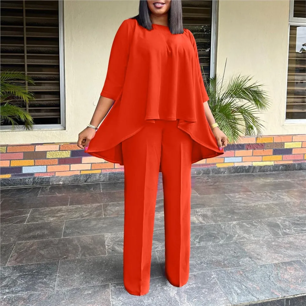 

Spring New Fashion Seven Point Sleeve Women T Shirt Pants 2 Piece Set Casual Loose Top & Slim Small Feet Long Ladies Office Suit