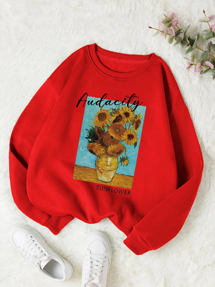 

Sunflower Bouquet Printed Tracksuit Women Harajuku Soft Round Neck Sweatshirt Warm Comfortable Hooded Autumn Fleece Retro Tops